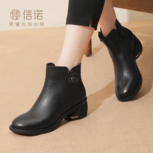 头层牛皮软皮女短靴2023新款冬季复古中老年妈妈棉鞋加绒粗跟皮鞋23M318-3Z 商品图5