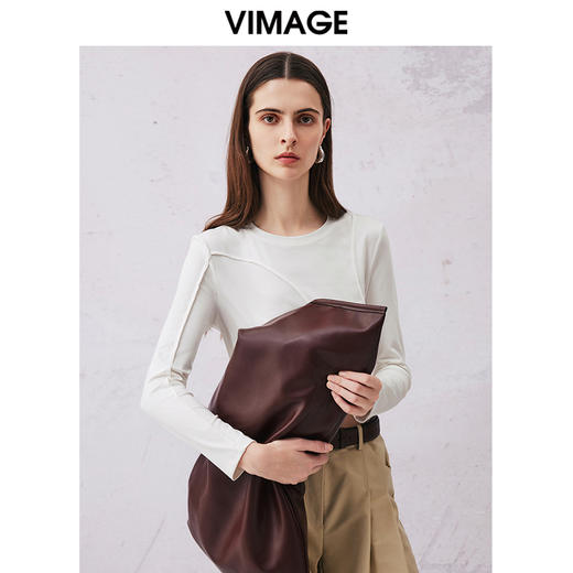 VIMAGE纬漫纪春季新款时尚百搭打底舒适圆领短款T恤女V2102709 商品图3
