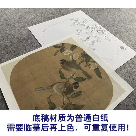 【大彩图】佚名工笔画白描底稿宋画小品《花卉双禽图》茶树雀鸟临摹勾线花鸟线稿GH27 商品图3