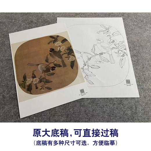 【大彩图】佚名工笔画白描底稿宋画小品《花卉双禽图》茶树雀鸟临摹勾线花鸟线稿GH27 商品图1