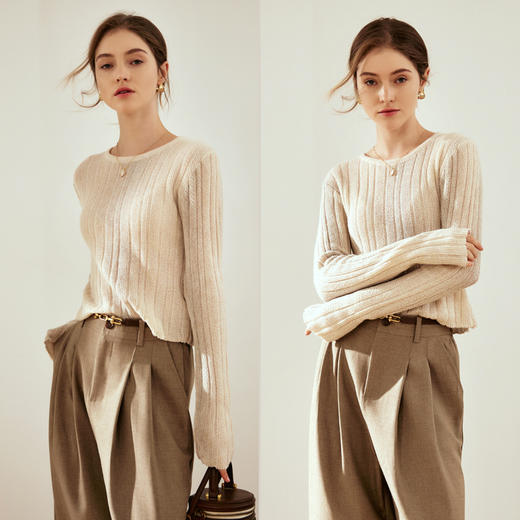 OLrain欧芮儿杏色针织衫女秋冬2023新款简约百搭显瘦晕染套头长袖 商品图4