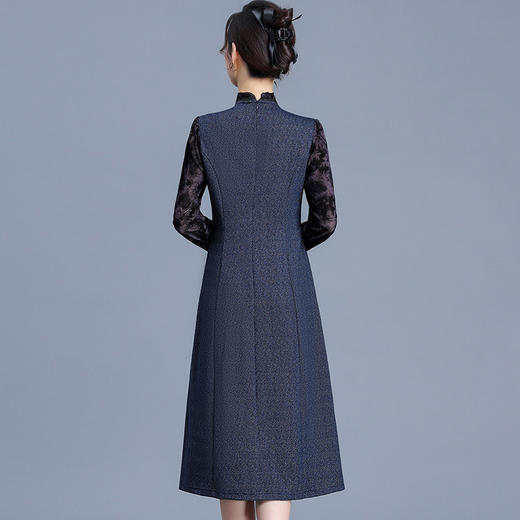 拼结假两件长袖裙，时尚中老年妈妈装牛仔蓝色厚款中长款连衣裙QYM-KED-H1573-Y 商品图2