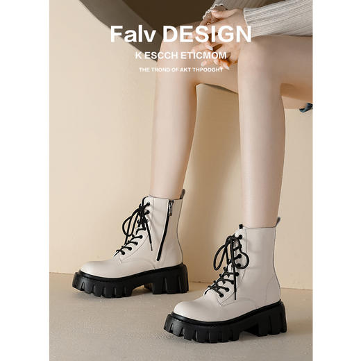 【女鞋专场】真皮厚底英伦马丁靴女2023年秋冬薄款增高小个子短靴白色显瘦单靴 商品图2