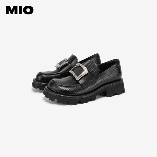 MIO米奥春季纯色中跟深口单鞋简约方扣通勤厚底乐福鞋女鞋M241532618 商品图3