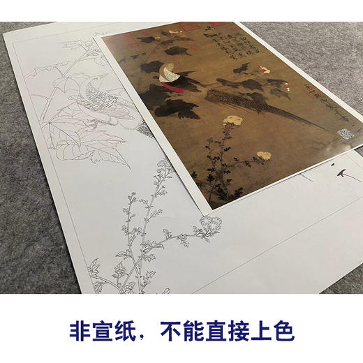 【大彩图】赵佶工笔画白描底稿《芙蓉锦鸡图》宋画临摹勾线花鸟线稿X030 商品图2