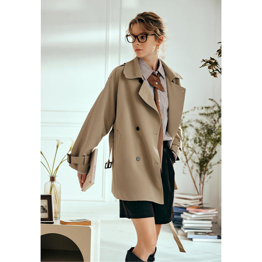 OLrain欧芮儿卡其色风衣女早春2024新款复古学院小个子宽松外套 商品图1