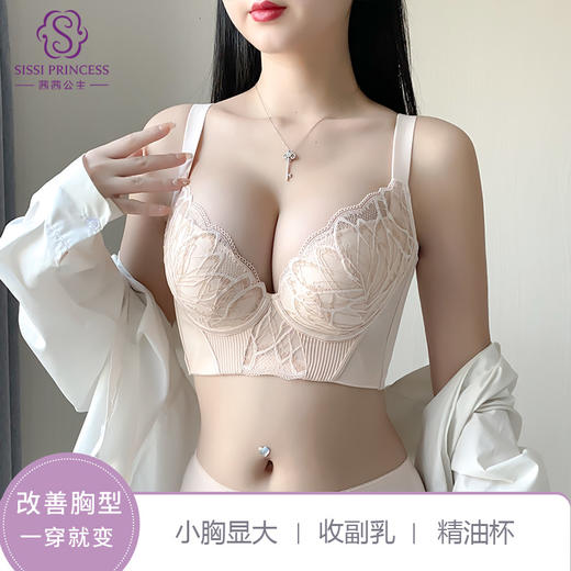 茜茜公主透气上托聚拢文胸侧收副乳防下垂蕾丝胸罩软 精油杯 无圈内衣 芙蓉千金精油杯调整型文胸 商品图1