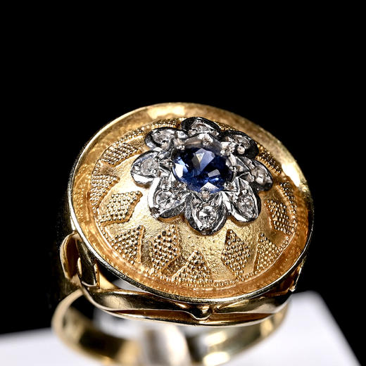 德国古董14K金镶嵌蓝宝石钻石豪戒 商品图5