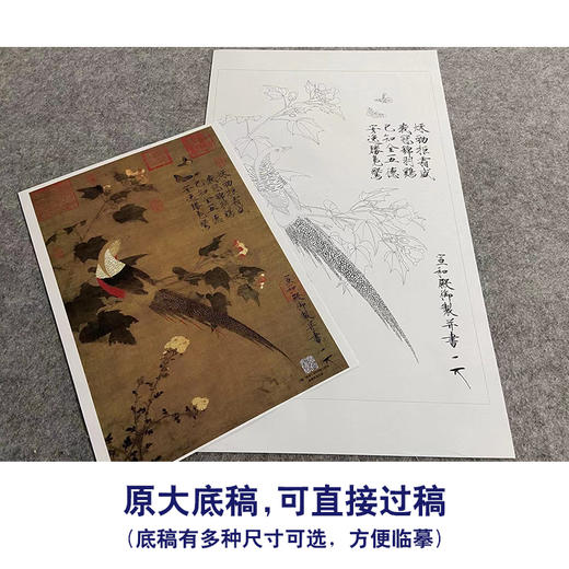 【大彩图】赵佶工笔画白描底稿《芙蓉锦鸡图》宋画临摹勾线花鸟线稿X030 商品图1