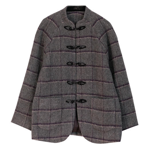 牧衣游原创 进口格纹羊毛呢混纺短外套复古新中式毛呢大衣 方长 商品图4