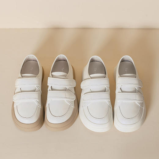 【女鞋专场】内增高厚底小白鞋女2023新款韩版魔术贴时尚休闲鞋真皮圆头女单鞋 商品图3