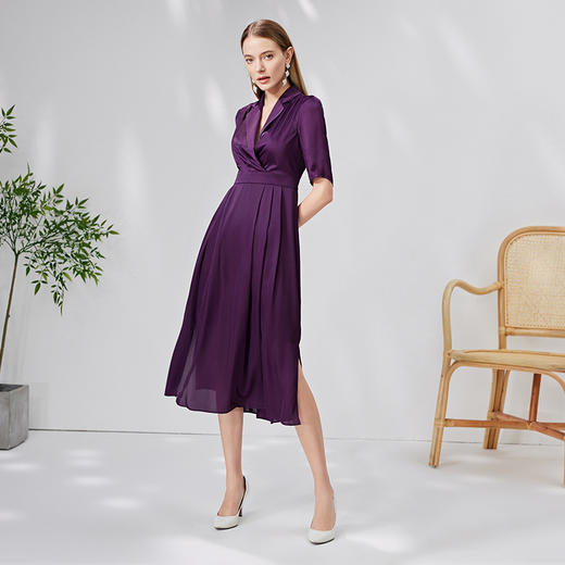 EITIE爱特爱气质中袖西装领收腰连衣裙垂坠高级通勤夏新款B07136 商品图8