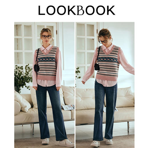 OLrain欧芮儿复古毛衣背心女早春2024年新款甜美多色提花针织马甲 商品图4