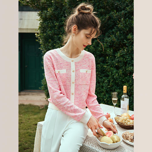 OLrain欧芮儿粉色小香风针织衫女早春2024年新款宽松别致套头毛衣 商品图1