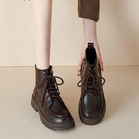 【女鞋专场】真皮厚底英伦风马丁靴女2023年新款春秋薄款单靴棕色小众短筒短靴