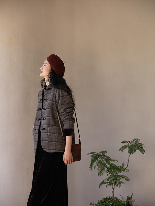 牧衣游原创 进口格纹羊毛呢混纺短外套复古新中式毛呢大衣 方长 商品图1