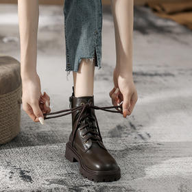 【女鞋专场】真皮厚底复古英伦风机车靴2022秋款棕色马丁靴女百搭小个子短靴子