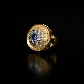 德国古董14K金镶嵌蓝宝石钻石豪戒