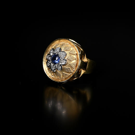德国古董14K金镶嵌蓝宝石钻石豪戒 商品图0