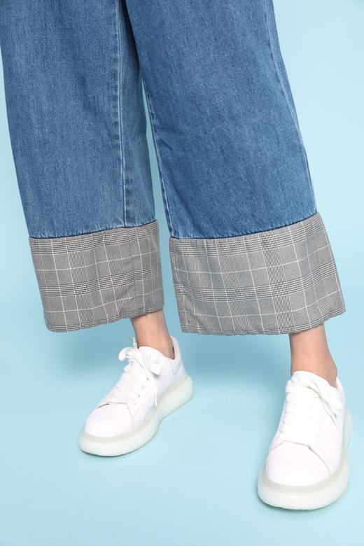 VERO MODA 格纹拼接阔腿牛仔裤 5384 商品图3