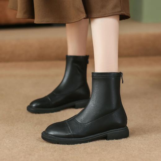 【女鞋专场】马丁靴女真皮短靴2023秋冬新款裸靴弹力靴粗跟厚底瘦瘦靴百搭短靴 商品图3
