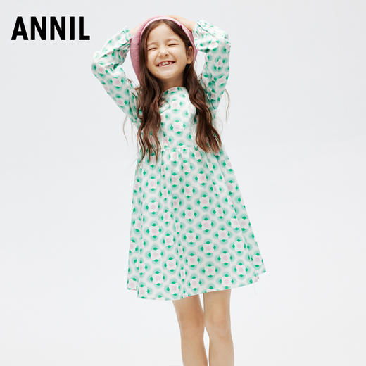 女童连衣裙新款春装清新印花纯棉甜美弹力时尚裙子安奈儿童装EG413030 商品图1