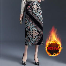 印花中长款通勤优雅时尚包臀裙，秋冬款高腰修身气质半身裙MYX-6713