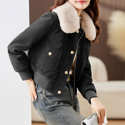 冬季新款，加绒皮夹克外套女短款时尚小款机车服加棉皮衣小棉服HR-JNNS23198A 商品图8