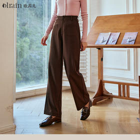 OLrain欧芮儿咖色直筒休闲裤女秋冬2023新款通勤质感百搭阔腿裤
