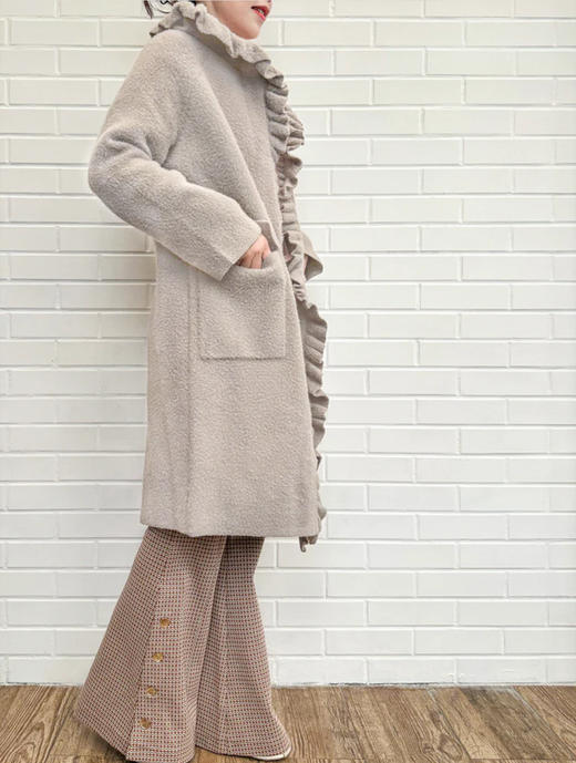 TYNVIE 荷叶边连帽针织大衣-灰色 商品图7