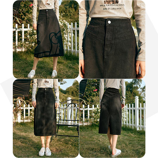 OLrain欧芮儿黑色牛仔半身裙女早春2024年新款洗水显瘦直筒半裙 商品图3