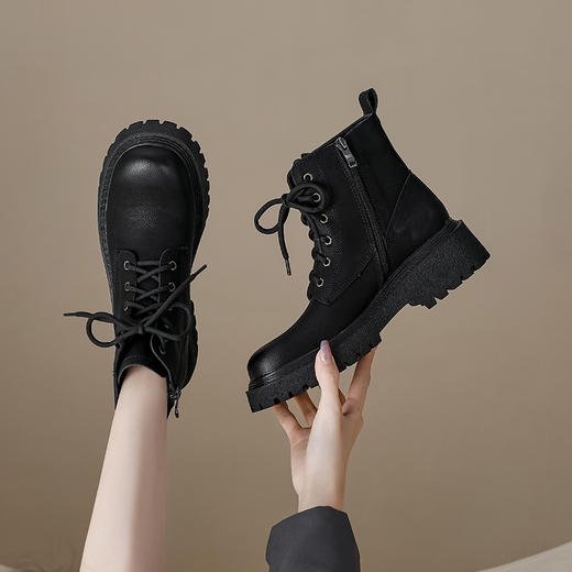 【女鞋专场】真皮厚底马丁靴女2023年秋冬新款英伦风小个子粗跟复古短靴大黄靴 商品图3