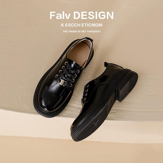 【女鞋专场】葡萄妈同款真皮厚底乐福鞋女2023年新款圆头粗跟系带英伦风小皮鞋 商品图1