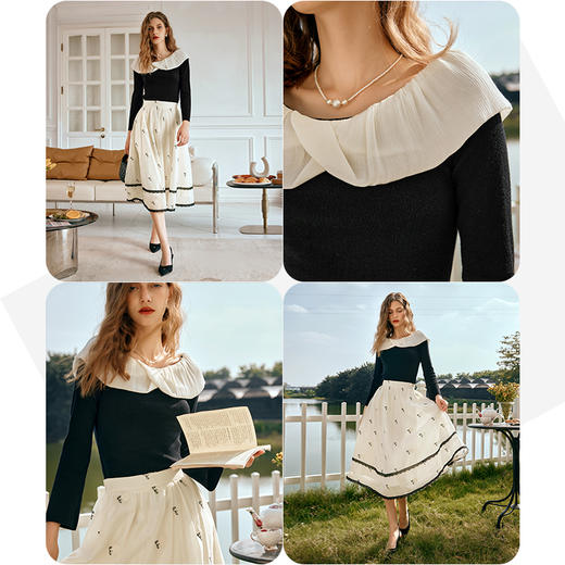 OLrain欧芮儿法式黑色针织衫女早春2024年新款一字领长袖打底衫 商品图2