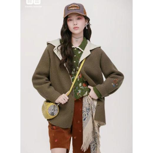 南二楼渔牌2023年冬季连帽双面呢料外套FGHD5020精品女装 商品图0