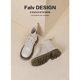 【女鞋专场】真皮厚底系带马丁靴女2023年新款秋冬薄款靴子英伦小个子白色短靴