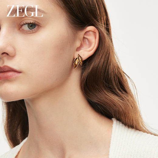 ZEGL棕色落叶耳环女2023新款爆款秋冬耳钉高级感925银针复古耳饰 商品图4