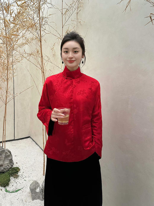 盛唐牡丹 |真丝提花偏襟夹棉外套 商品图0