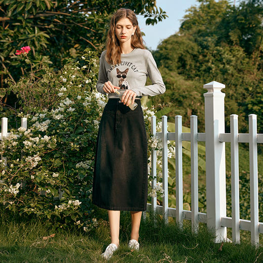 OLrain欧芮儿黑色牛仔半身裙女早春2024年新款洗水显瘦直筒半裙 商品图1