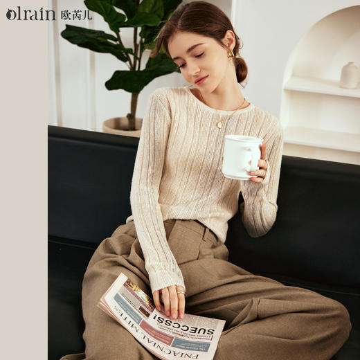 OLrain欧芮儿杏色针织衫女秋冬2023新款简约百搭显瘦晕染套头长袖 商品图0