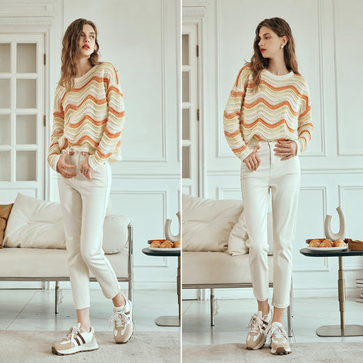 OLrain欧芮儿彩色针织衫女早春2024年新款水波纹慵懒风套头毛衣 商品图4