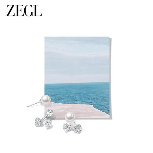 ZEGL法式爱心人造珍珠耳环女秋冬2023年新款潮耳钉复古银针耳饰品 商品图1