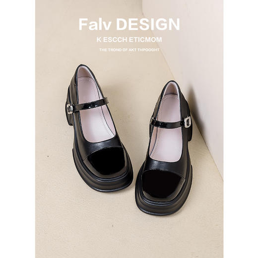 【女鞋专场】松糕厚底法式玛丽珍女单鞋2023春秋拼色真皮一字带粗跟英伦乐福鞋 商品图6