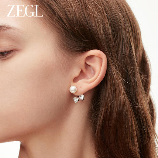 ZEGL法式爱心人造珍珠耳环女秋冬2023年新款潮耳钉复古银针耳饰品 商品图4