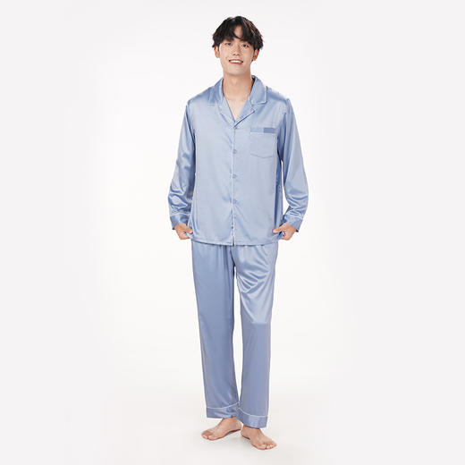 都市丽人亲情蜜语都市锋尚好睡好眠春夏睡衣男哑光弹力色丁家居服薄款长袖长裤男士丝质套装新年本命年红品FH40A5 商品图1