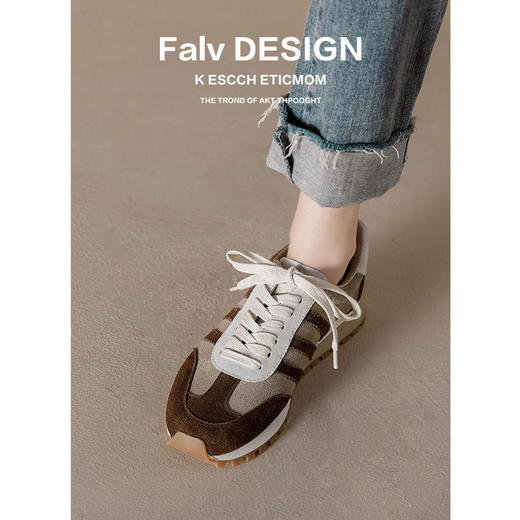 【女鞋专场】德训鞋女2023春季新款韩系圆头拼色真皮运动休闲饼干鞋女阿甘板鞋 商品图0