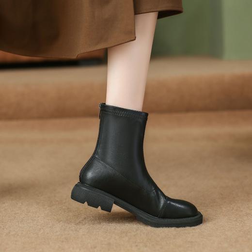 【女鞋专场】马丁靴女真皮短靴2023秋冬新款裸靴弹力靴粗跟厚底瘦瘦靴百搭短靴 商品图5