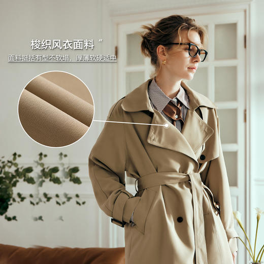 OLrain欧芮儿卡其色风衣女早春2024新款复古学院小个子宽松外套 商品图2