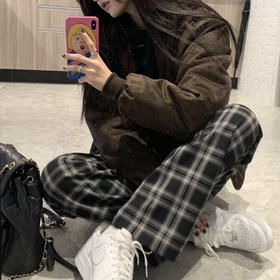 【买一送一】复古羊羔绒格子裤 高腰宽松垂感直筒显瘦 加绒加厚 软糯亲肤保暖