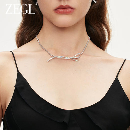 ZEGL设计师锆石飘带蝴蝶结项链女秋冬轻奢小众新款2023爆款锁骨链 商品图3